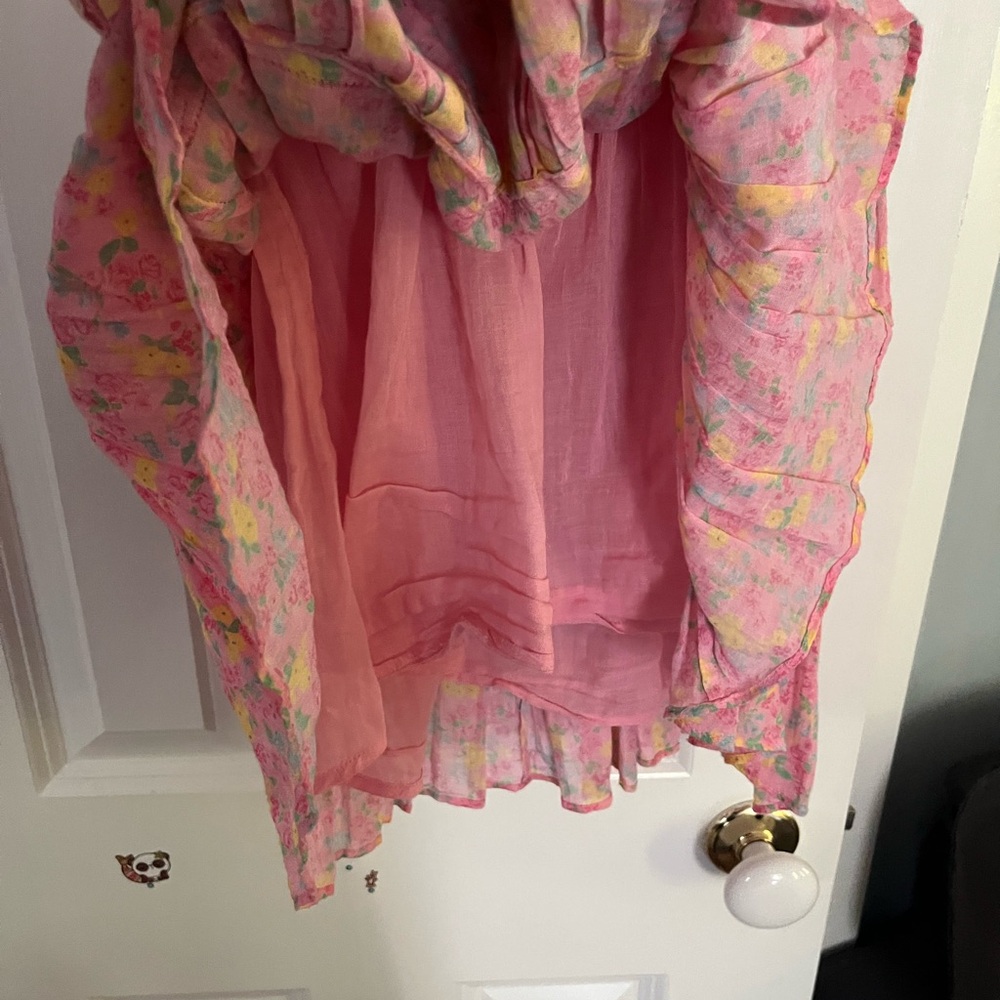 LoveShackFancy Audette Dress Melon Punch Size S Pink Ditsy Floral Spring Easter - Picture 9 of 12